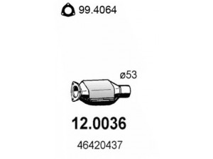 ASSO 12.0036 katalizatoriaus keitiklis 
 Išmetimo sistema -> Katalizatoriaus keitiklis
46420437, 46469440, 46518205, 46775721