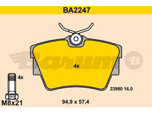 BARUM BA2247 stabdžių trinkelių rinkinys, diskinis stabdys 
 Techninės priežiūros dalys -> Papildomas remontas
44060-00QAF, 16 05 199, 44 14 029