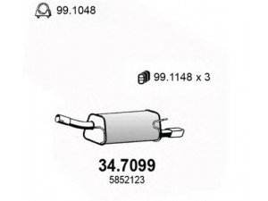 ASSO 34.7099 galinis duslintuvas 
 Išmetimo sistema -> Duslintuvas
13122316, 5852123, 5852191, 9129835