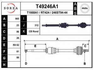 EAI T49246A1 kardaninis velenas 
 Ratų pavara -> Kardaninis velenas
8200362064, 8200535800, 8200538738