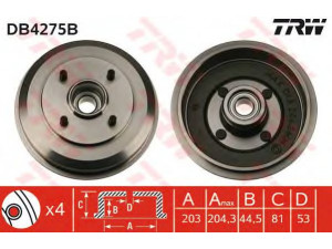 TRW DB4275B stabdžių būgnas 
 Stabdžių sistema -> Būgninis stabdys -> Stabdžių būgnas
3049844, 4145506, 4154689, 98AB1113BE