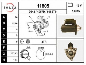 EAI 11805 starteris 
 Elektros įranga -> Starterio sistema -> Starteris
02B911023AX, 02B911023D