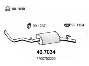 ASSO 40.7034 galinis duslintuvas 
 Išmetimo sistema -> Duslintuvas
7700752205, 7700765130, 7700768182