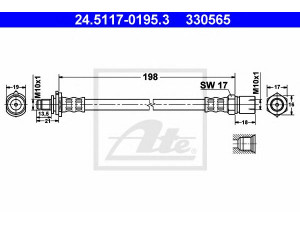 ATE 24.5117-0195.3 stabdžių žarnelė 
 Stabdžių sistema -> Stabdžių žarnelės
5 62 352, 5 62 359, 90425239, 90468320
