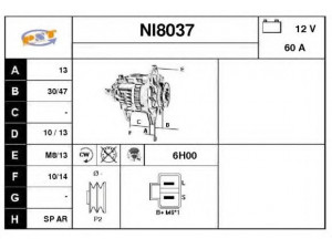 SNRA NI8037 kintamosios srovės generatorius 
 Elektros įranga -> Kint. sr. generatorius/dalys -> Kintamosios srovės generatorius
2310043G05, 2310043G07, LR160426
