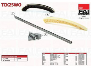 FAI AutoParts TCK25WO pavaros grandinės komplektas 
 Variklis -> Variklio uždegimo laiko reguliavimo kontrolė -> Sinchronizavimo grandinė/įtempiklis/kreiptuvas -> Pavaros grandinės komplektas
03E109229A