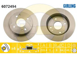 GIRLING 6072494 stabdžių diskas 
 Stabdžių sistema -> Diskinis stabdys -> Stabdžių diskas
42510S0A000, 42510S84A50, 42510S84A52