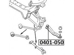 ASVA 0401-050 valdymo svirties/išilginių svirčių įvorė 
 Ašies montavimas/vairavimo mechanizmas/ratai -> Valdymo svirtis/pasukamosios svirties sujungimas -> Montavimas/sutvirtinimas
MB864741, MB 912515, MR162572, MB870327