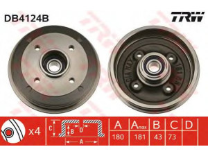 TRW DB4124B stabdžių būgnas 
 Stabdžių sistema -> Būgninis stabdys -> Stabdžių būgnas
95637178, 424725, 424731, 424731