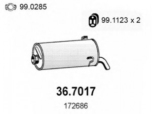 ASSO 36.7017 galinis duslintuvas 
 Išmetimo sistema -> Duslintuvas
172686, 1726E1, 1726T4