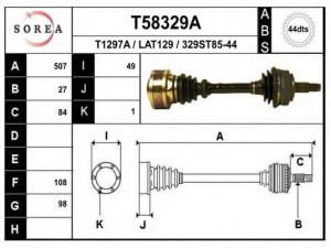 EAI T58329A kardaninis velenas 
 Ratų pavara -> Kardaninis velenas
1600011293, 464239470, 838AB.5AA.E
