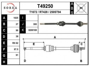 EAI T49250 kardaninis velenas 
 Ratų pavara -> Kardaninis velenas
7711135302, 8200139377, 8200387377