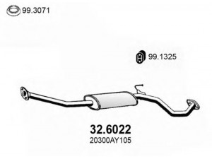 ASSO 32.6022 vidurinis duslintuvas 
 Išmetimo sistema -> Duslintuvas
20300AY105, 20300AY110, 20300AY115