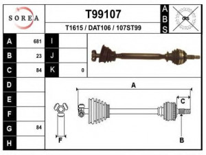 EAI T99107 kardaninis velenas 
 Ratų pavara -> Kardaninis velenas
6001548659, 8200503358
