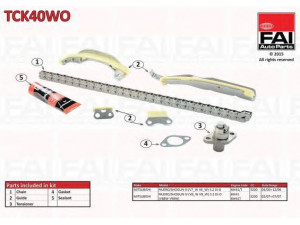 FAI AutoParts TCK40WO pavaros grandinės komplektas 
 Variklis -> Variklio uždegimo laiko reguliavimo kontrolė -> Sinchronizavimo grandinė/įtempiklis/kreiptuvas -> Pavaros grandinės komplektas
ME203085