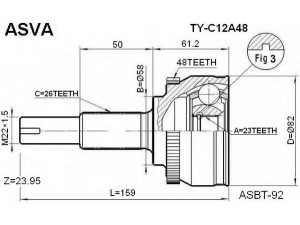 ASVA TY-C12A48 jungčių komplektas, kardaninis velenas 
 Ratų pavara -> Sujungimai/komplektas
43460-09601, 43470-09A14, 43420-02270