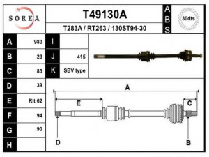 EAI T49130A kardaninis velenas 
 Ratų pavara -> Kardaninis velenas
7700747104, 7700862033, 7700862691