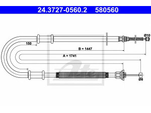ATE 24.3727-0560.2 trosas, stovėjimo stabdys 
 Stabdžių sistema -> Valdymo svirtys/trosai
46745157
