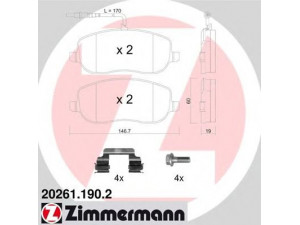 ZIMMERMANN 20261.190.2 stabdžių trinkelių rinkinys, diskinis stabdys 
 Techninės priežiūros dalys -> Papildomas remontas
77362236, 77364447, 9949552, 4252 20