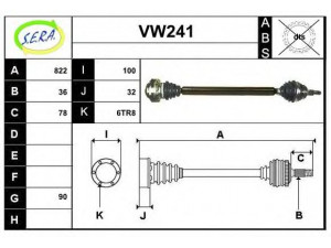 SERA VW241 kardaninis velenas 
 Ratų pavara -> Kardaninis velenas
1J0407272, 1J0407272AT, 1J0407272BK
