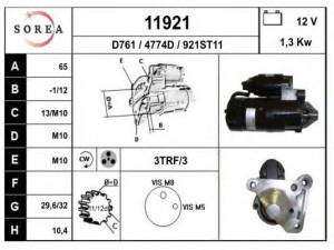EAI 11921 starteris 
 Elektros įranga -> Starterio sistema -> Starteris
M1T85781, 7700113627, 7700116282