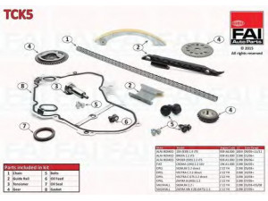 FAI AutoParts TCK5 pavaros grandinės komplektas 
 Variklis -> Variklio uždegimo laiko reguliavimo kontrolė -> Sinchronizavimo grandinė/įtempiklis/kreiptuvas -> Pavaros grandinės komplektas
24461834