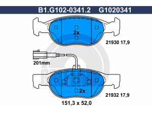 GALFER B1.G102-0341.2 stabdžių trinkelių rinkinys, diskinis stabdys 
 Techninės priežiūros dalys -> Papildomas remontas