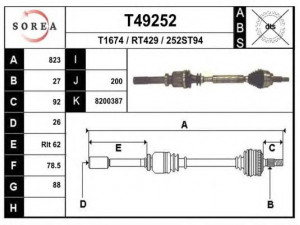 EAI T49252 kardaninis velenas 
 Ratų pavara -> Kardaninis velenas
8200216017, 8200387522