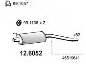 ASSO 12.6052 vidurinis duslintuvas 
 Išmetimo sistema -> Duslintuvas
46519641, 4651964112, 46785046