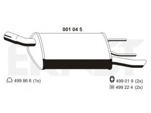 ERNST 001045 galinis duslintuvas 
 Išmetimo sistema -> Duslintuvas
58 52 821, 58 52 957, 90531317