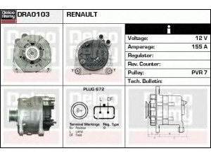 DELCO REMY DRA0103 kintamosios srovės generatorius 
 Elektros įranga -> Kint. sr. generatorius/dalys -> Kintamosios srovės generatorius
7711134926, 8200138269, 8200290220