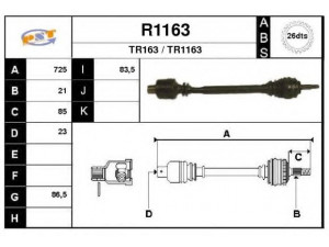 SNRA R1163 kardaninis velenas 
 Ratų pavara -> Kardaninis velenas
7700103725, 7700103727, 7700106009