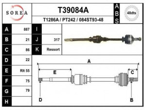 EAI T39084A kardaninis velenas 
 Ratų pavara -> Kardaninis velenas
32733Y, 3273CQ, 3273CT