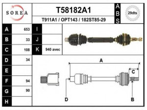 EAI T58182A1 kardaninis velenas 
 Ratų pavara -> Kardaninis velenas
374185, 90350910