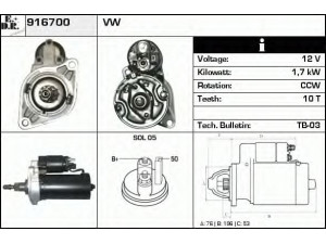 EDR 916700 starteris 
 Elektros įranga -> Starterio sistema -> Starteris
95VW-11000-DA, 02A911023C, 02A911023H