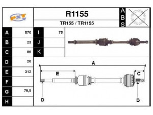 SNRA R1155 kardaninis velenas 
 Ratų pavara -> Kardaninis velenas
8200482436