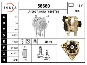EAI 56660 kintamosios srovės generatorius 
 Elektros įranga -> Kint. sr. generatorius/dalys -> Kintamosios srovės generatorius
57052A, 57054T, 9623727180, 9642880280