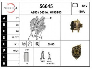 EAI 56645 kintamosios srovės generatorius 
 Elektros įranga -> Kint. sr. generatorius/dalys -> Kintamosios srovės generatorius
7700424502, 7700424582, 7700436626
