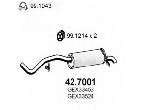 ASSO 42.7001 galinis duslintuvas 
 Išmetimo sistema -> Duslintuvas
GEX33453, GEX33524, GEX33680, WCG10062