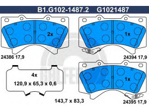 GALFER B1.G102-1487.2 stabdžių trinkelių rinkinys, diskinis stabdys 
 Techninės priežiūros dalys -> Papildomas remontas
04465-60300