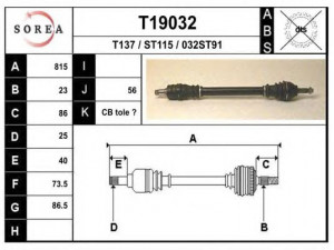 EAI T19032 kardaninis velenas 
 Ratų pavara -> Kardaninis velenas
1877047R, 327334