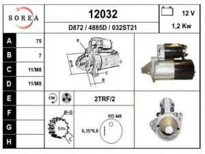 EAI 12032 starteris 
 Elektros įranga -> Starterio sistema -> Starteris
M0T81981, M2T47381, M2T47382, M2T47383