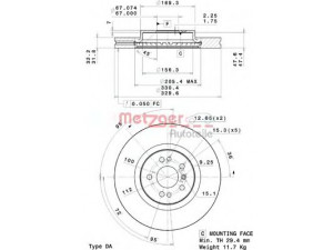METZGER 25064 V stabdžių diskas 
 Stabdžių sistema -> Diskinis stabdys -> Stabdžių diskas
164 421 0412, 164 421 1312, A164 421 0412