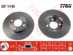 TRW DF1745 stabdžių diskas 
 Dviratė transporto priemonės -> Stabdžių sistema -> Stabdžių diskai / priedai
0060811879, 51876438, 60805117