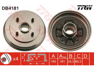 TRW DB4181 stabdžių būgnas 
 Stabdžių sistema -> Būgninis stabdys -> Stabdžių būgnas
4240310020, 4240310060, 4240319015