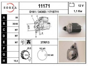 EAI 11171 starteris 
 Elektros įranga -> Starterio sistema -> Starteris
5491588R, 75491668R, 95580182R