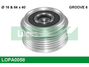 LUCAS ENGINE DRIVE LOPA0058 laisvos eigos sankaba, kint. sr. generatorius 
 Diržinė pavara -> Laisvos eigos sankaba, kint. sr. generatorius
1204158, 1204366, 6204889, GD218089