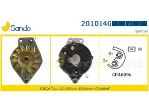 SANDO 2010146.2 kintamosios srovės generatorius 
 Elektros įranga -> Kint. sr. generatorius/dalys -> Kintamosios srovės generatorius
031903023, 068903017L, 068903017TX