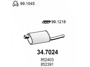 ASSO 34.7024 galinis duslintuvas 
 Išmetimo sistema -> Duslintuvas
852391, 852391EX, 852403, 90106077