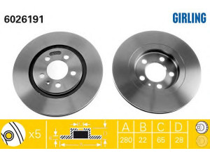 GIRLING 6026191 stabdžių diskas 
 Stabdžių sistema -> Diskinis stabdys -> Stabdžių diskas
1H0615301A, 1HO615301A, 1H0615301